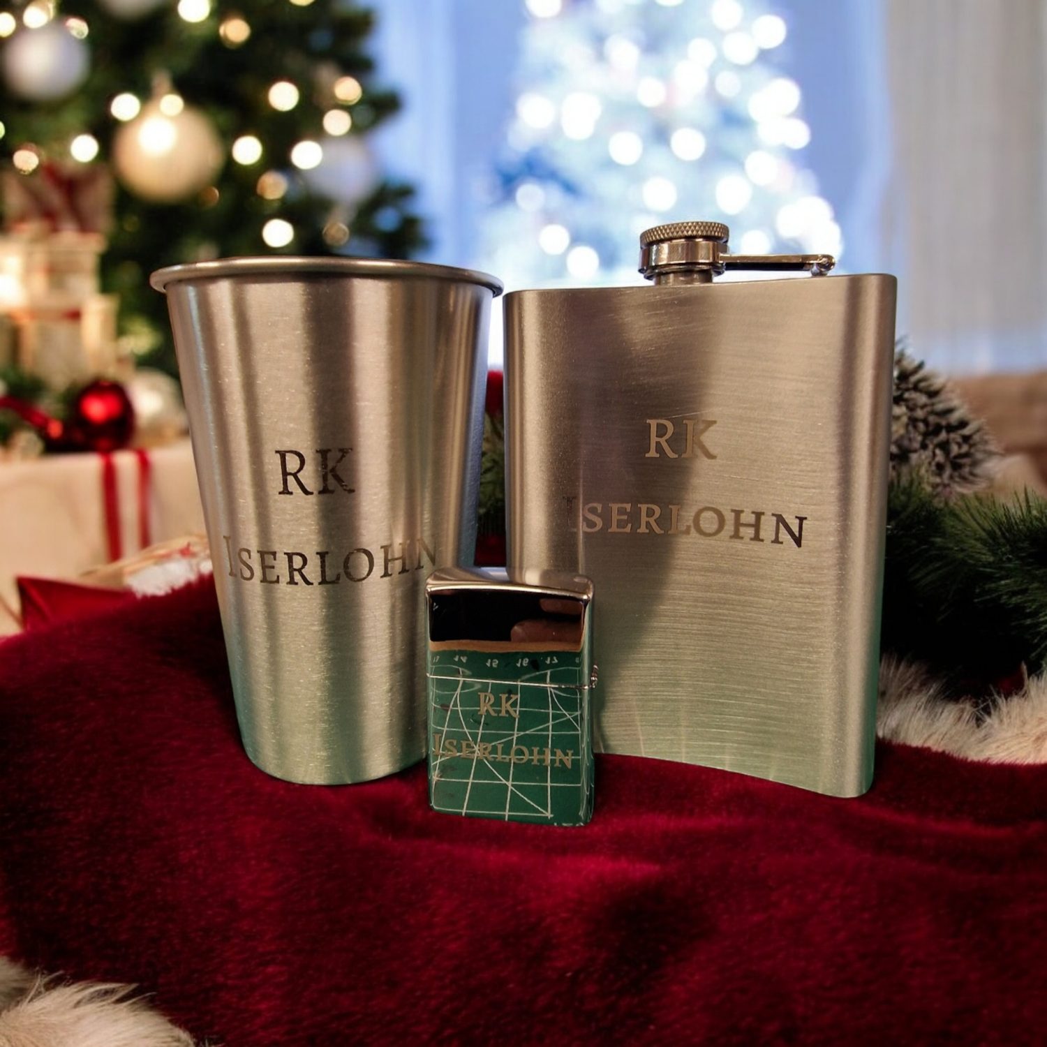 Graviertes Weihnachts-Geschenkset aus Edelstahl